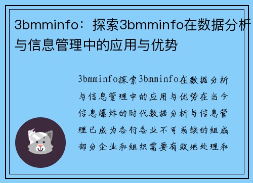 3bmminfo：探索3bmminfo在数据分析与信息管理中的应用与优势